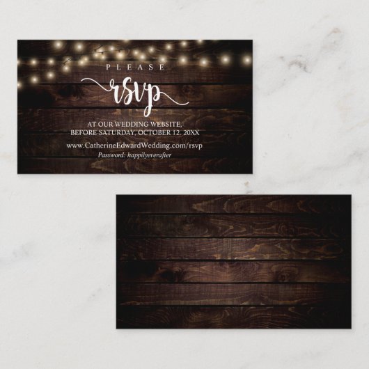 Rustisch Boerderij hout, String Lights, online RSV Informatiekaartje (Voorkant / Achterkant)