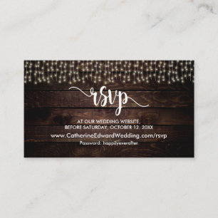 Rustisch Boerderij Hout, String Lights, RSVP reage Informatiekaartje