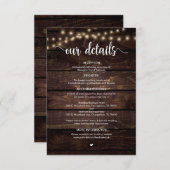 Rustisch Boerderij Hout, String Lights, Weddenscha Informatiekaartje (Voorkant / Achterkant)