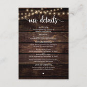 Rustisch Boerderij Hout, String Lights, Weddenscha Informatiekaartje (Voorkant)