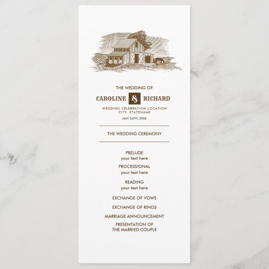 Rustisch Boerderij, Kraft Paper Wedding Programme Programmakaart (Voorkant)