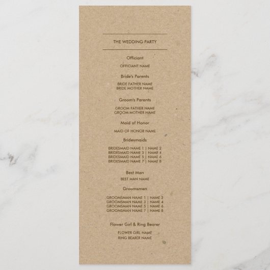 Rustisch Boerderij, Kraft Paper Wedding Programme Programmakaart (Achterkant)