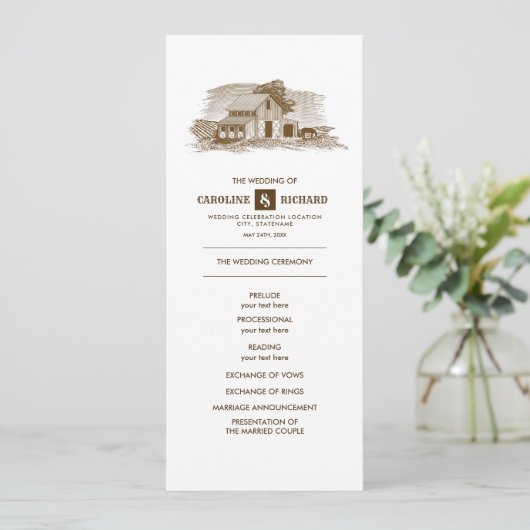 Rustisch Boerderij, Kraft Paper Wedding Programme Programmakaart (Staand voorkant)