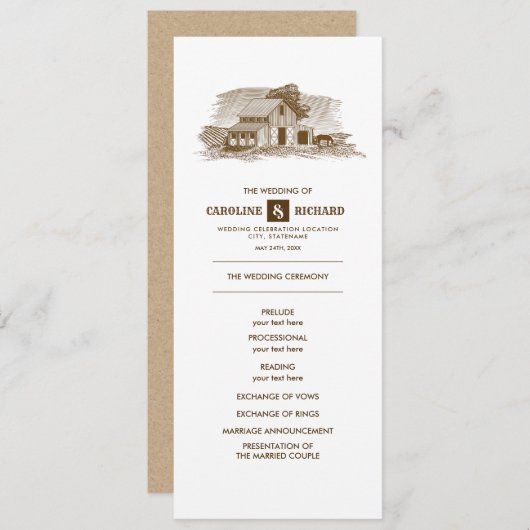 Rustisch Boerderij, Kraft Paper Wedding Programme Programmakaart (Voorkant / Achterkant)