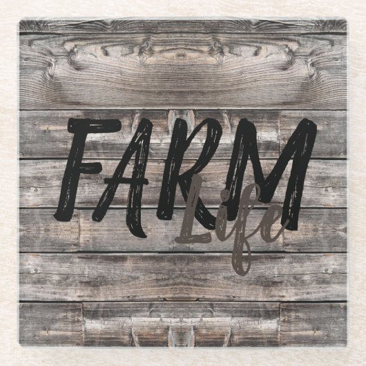 Rustisch BOERDERIJ LIFE in script Glazen Onderzetter (Voorkant)