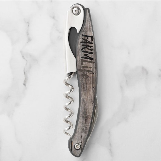 Rustisch BOERDERIJ LIFE in script Kurkentrekker (Voorkant)