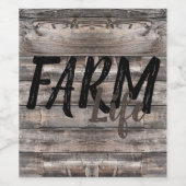 Rustisch BOERDERIJ LIFE op houten planken | Wijn Etiket (Enkel label)