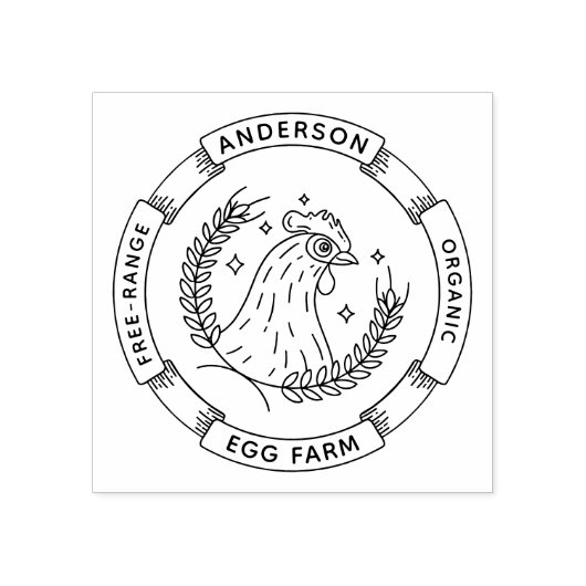 Rustisch Boerderij | Logo van kippen en tarwe Rubberstempel (Afrduk)
