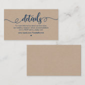 Rustisch Boerderij, marineblauw, Kraft, huwelijksg Informatiekaartje (Voorkant / Achterkant)