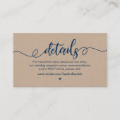 Rustisch Boerderij, marineblauw, Kraft, huwelijksg Informatiekaartje (Voorkant)