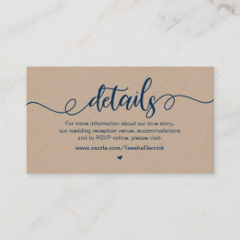 Rustisch Boerderij, marineblauw, Kraft, huwelijksg Informatiekaartje