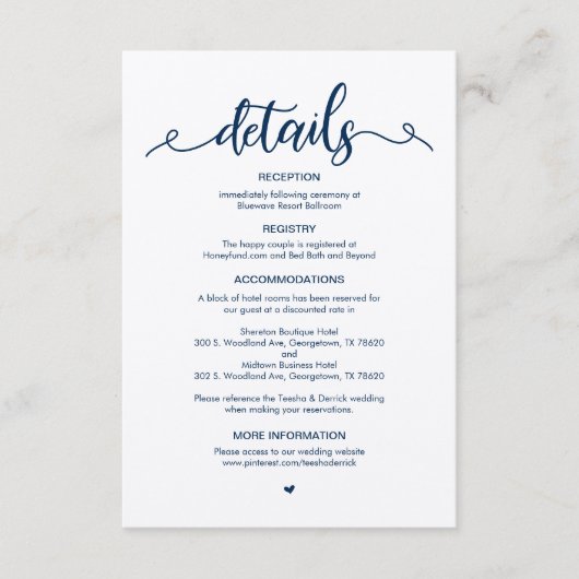 Rustisch Boerderij, marineblauw Kraft, huwelijksge Informatiekaartje (Voorkant)