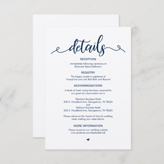 Rustisch Boerderij, marineblauw Kraft, huwelijksge Informatiekaartje (Voorkant / Achterkant)