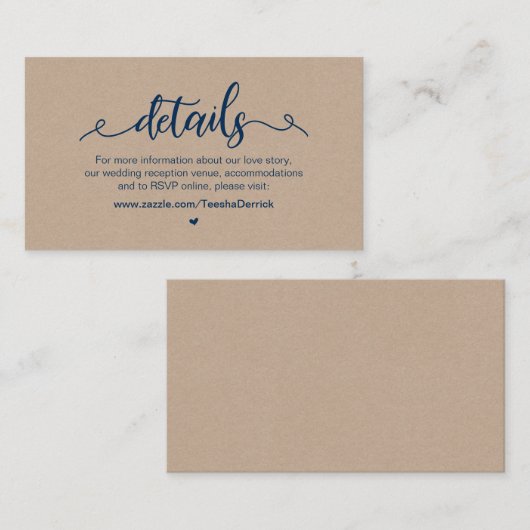 Rustisch Boerderij, Navy Blue, Kraft, huwelijksgeg Informatiekaartje (Voorkant / Achterkant)