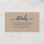 Rustisch Boerderij, Navy Blue, Kraft, huwelijksgeg Informatiekaartje (Voorkant)