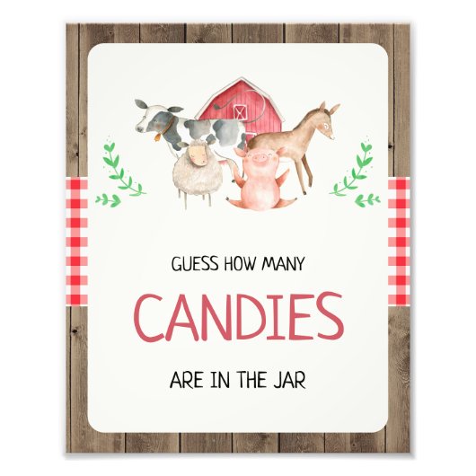 Rustisch Boerderij raad hoeveel Baby shower Snoep Foto Afdruk (Voorkant)