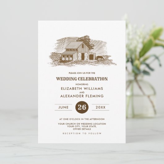 Rustisch | BOERDERIJ | Uitnodigingen tot weduwscha (Staand voorkant)