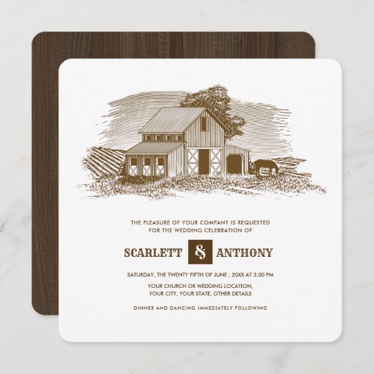 Rustisch | BOERDERIJ | Uitnodigingen tot weduwscha (Voorkant / Achterkant)