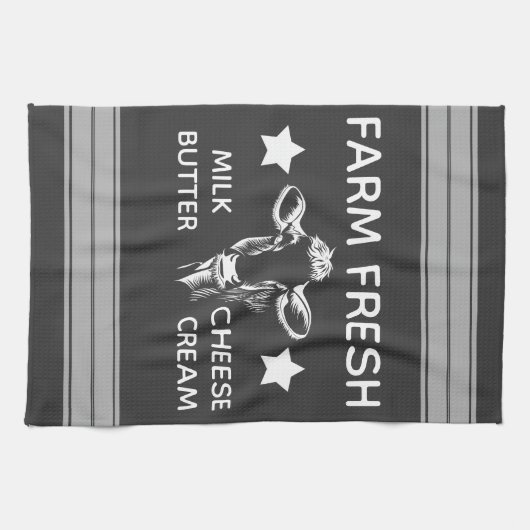 Rustisch Boerderij, vers melkkoe & stripes Theedoek (Horizontaal)