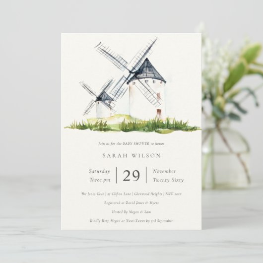 Rustisch Boerderij Windmill Theme Baby shower Invi Bedankkaart (Staand voorkant)