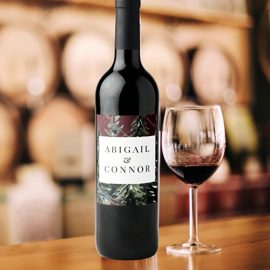 Rustisch bos Tartan Pset Red Black White Wijn Etiket