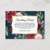 Rustisch Bourgogne Lijst Blauw en rood Floral Gold Informatiekaartje (Voorkant)