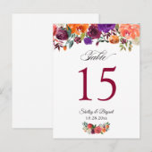 Rustisch Bourgogne Oranje Floral Wedding Table Num Briefkaart (Voorkant / Achterkant)