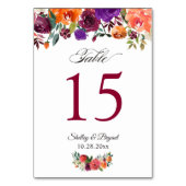 Rustisch Bourgogne Oranje Floral Wedding Table Num Kaart (Achterkant)