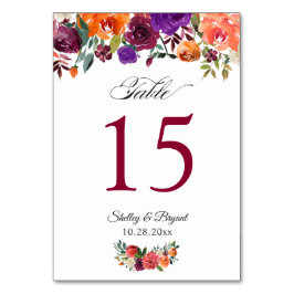 Rustisch Bourgogne Oranje Floral Wedding Table Num Kaart