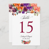 Rustisch Bourgogne Oranje Floral Wedding Table Num Menu (Voorkant / Achterkant)