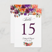 Rustisch Bourgogne Oranje Floral Wedding Table Num RSVP Kaartje (Voorkant / Achterkant)