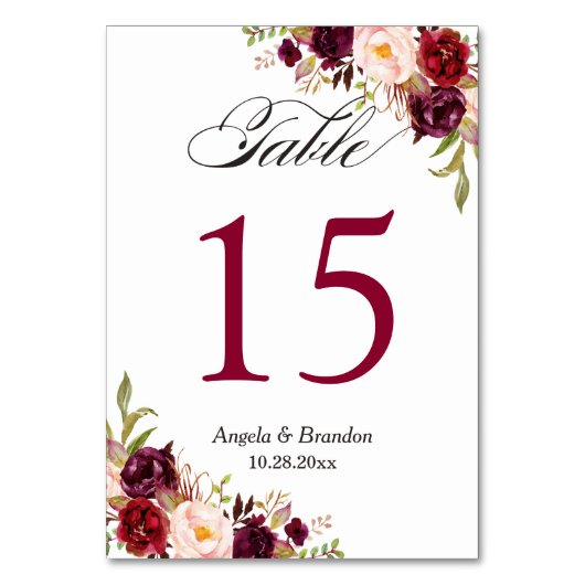 Rustisch Bourgogne Rood Floral Weddenschappen Kaart (Voorkant)