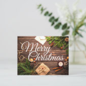 Rustisch Briefkaart met houten pine voor kerst (Staand voorkant)