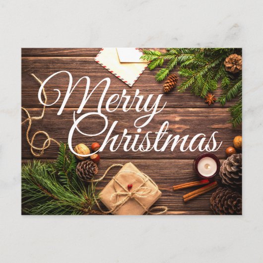Rustisch Briefkaart met houten pine voor kerst (Voorkant)