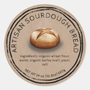 Rustisch brood op bruin papierbakken ronde sticker