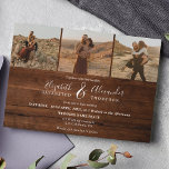 Rustisch bruin hout Elegant 4 Fysieke bruiloft met Kaart<br><div class="desc">Elegant Chic rustic brown wood elegant classic calligraphy bruiloft nodigde uit en initialen monogram. Met een modern en trendy manuscript,  voeg 4 van uw foto's toe.</div>