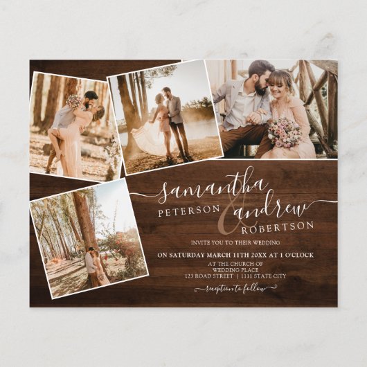 Rustisch bruin houtscript 5 foto's budget bruiloft (Achterkant)