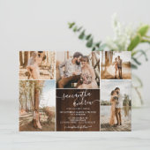 Rustisch bruin houtscript 6 foto's bruiloft kaart (Staand voorkant)