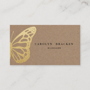 Rustisch bruin Kraft Paper Faux Gold Foil Butterfl Visitekaartje