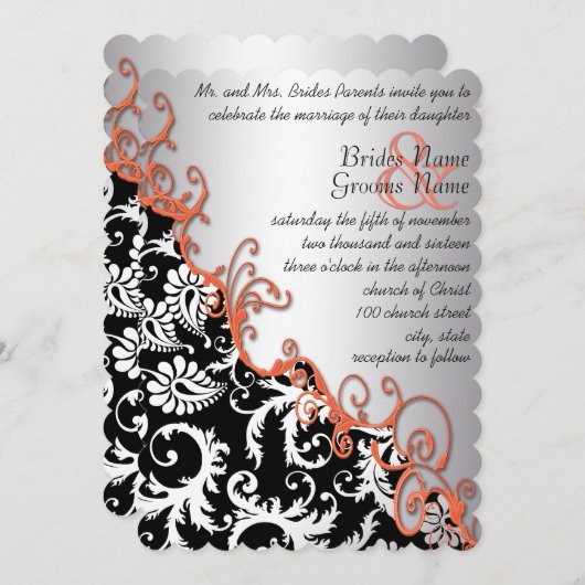 Rustisch bruin papier Damask Tangerine Swirls Kaart (Voorkant / Achterkant)