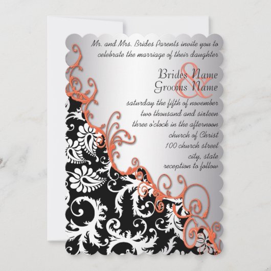 Rustisch bruin papier Damask Tangerine Swirls Kaart (Voorkant)