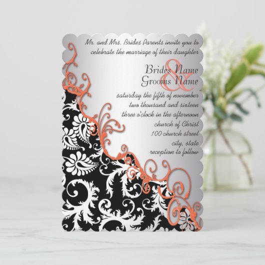 Rustisch bruin papier Damask Tangerine Swirls Kaart (Staand voorkant)