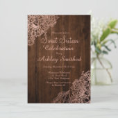 Rustisch bruin roos goudflora Sweet 16 Kaart (Staand voorkant)