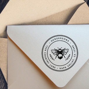 Rustisch Bumblebee Round Return-adres Rubberstempel