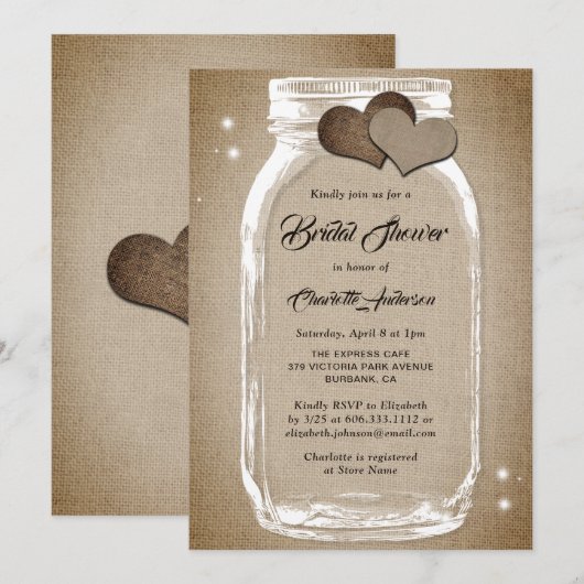 Rustisch  Burlap Mason Jar Vrijgezellenfeest Kaart (Voorkant / Achterkant)