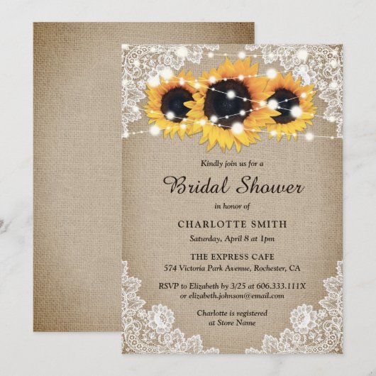 Rustisch Burlap Vrijgezellenfeest Zonnebloem Kaart (Voorkant / Achterkant)