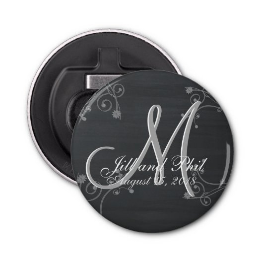 Rustisch Chalkboard 3d Monogram Button Flesopener (Voorkant)