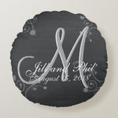 Rustisch Chalkboard 3d Monogram Rond Kussen (Voorkant)