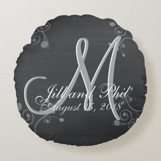 Rustisch Chalkboard 3d Monogram Rond Kussen (Voorkant)