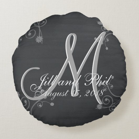 Rustisch Chalkboard 3d Monogram Rond Kussen (Achterkant)